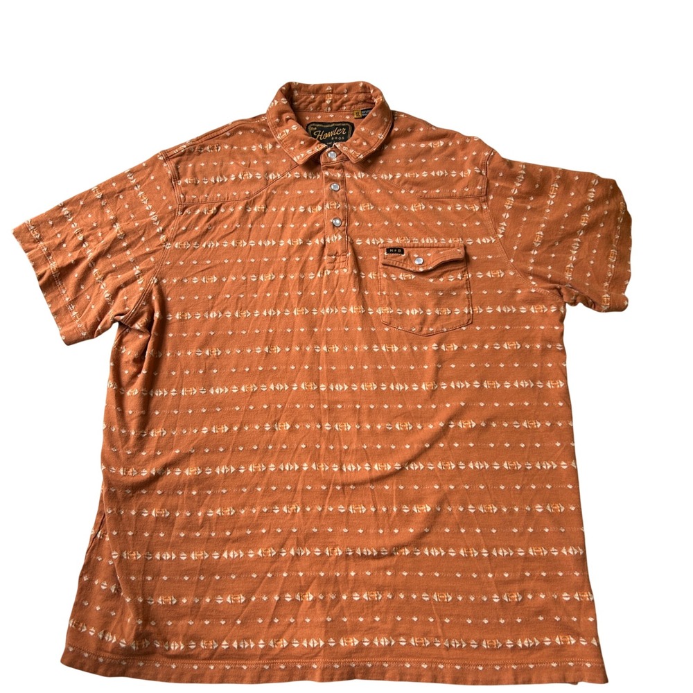 Howler Brothers Polo Shirt XL Orange Southwestern Snap Pocket Cotton